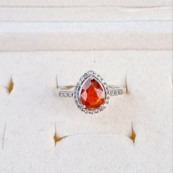 Jewelry - Natural Tangerine Kyanite & White Zircon Halo Ring